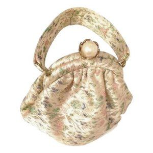Vintage Brocade Bag Gold Pink Little Purse Pearl Ornated Clasp Accessories